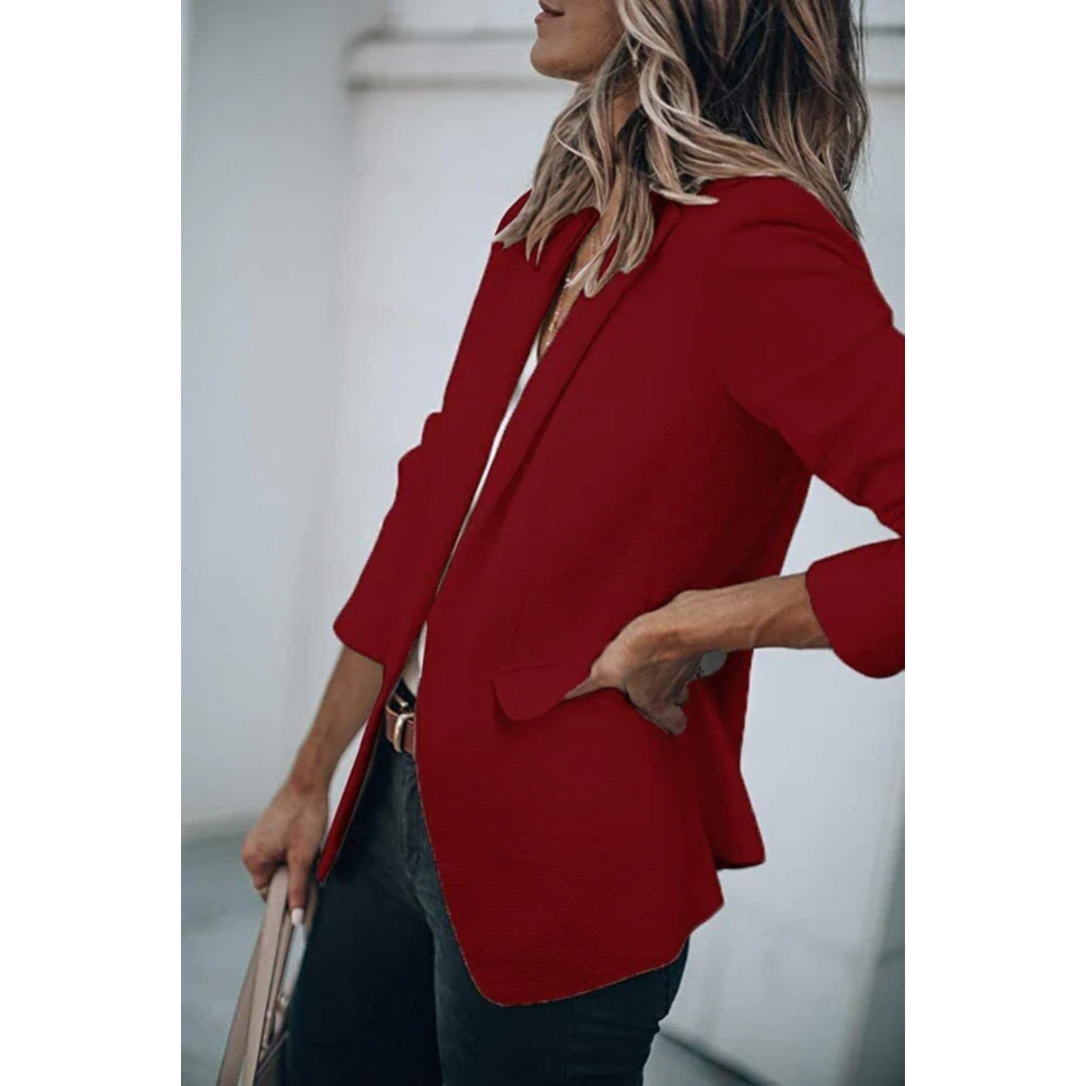 Women's Single Button Blazer with Notch Lapels - 15