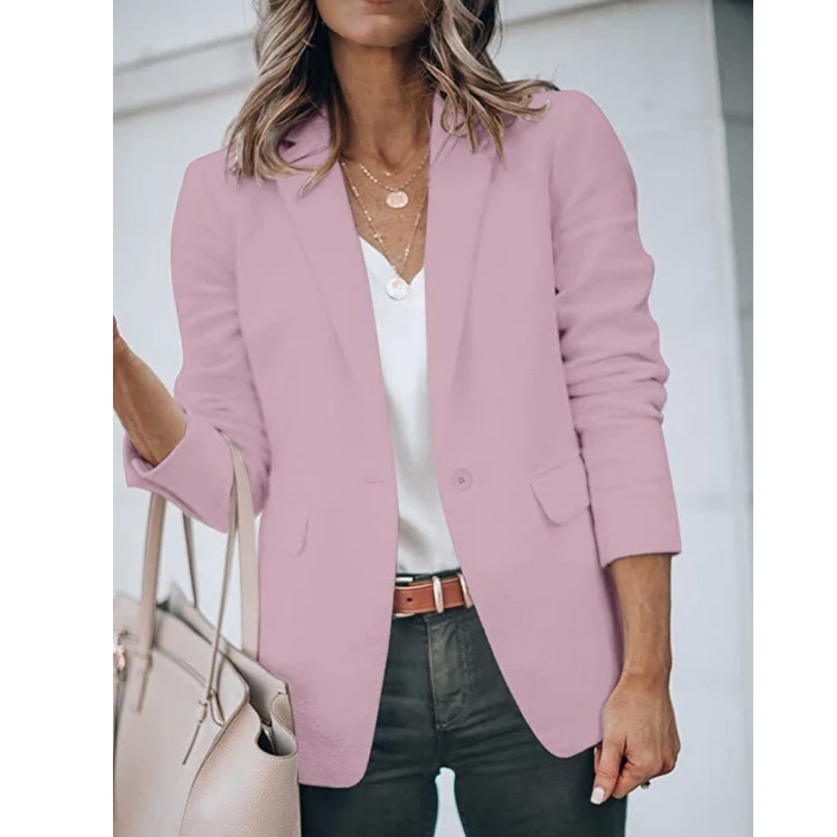 Women's Single Button Blazer with Notch Lapels - 7