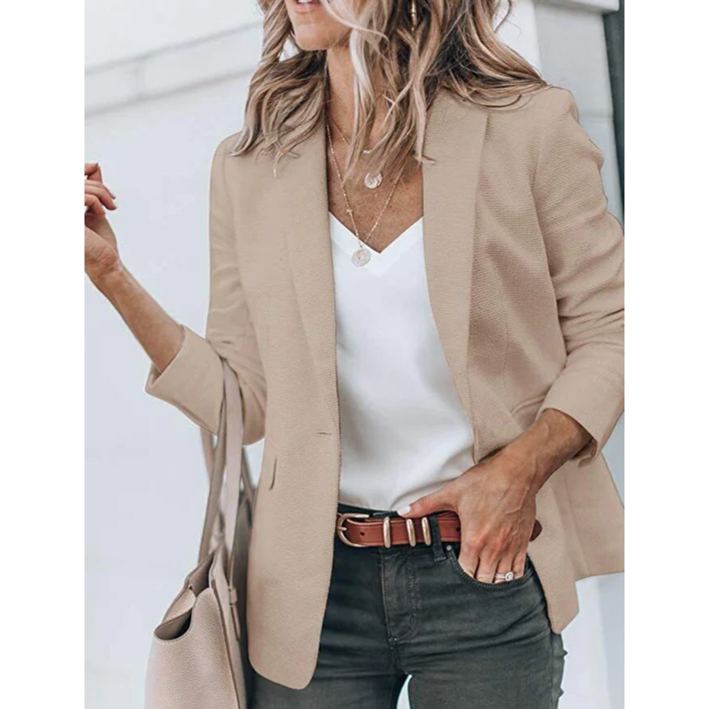 Women's Single Button Blazer with Notch Lapels - 3