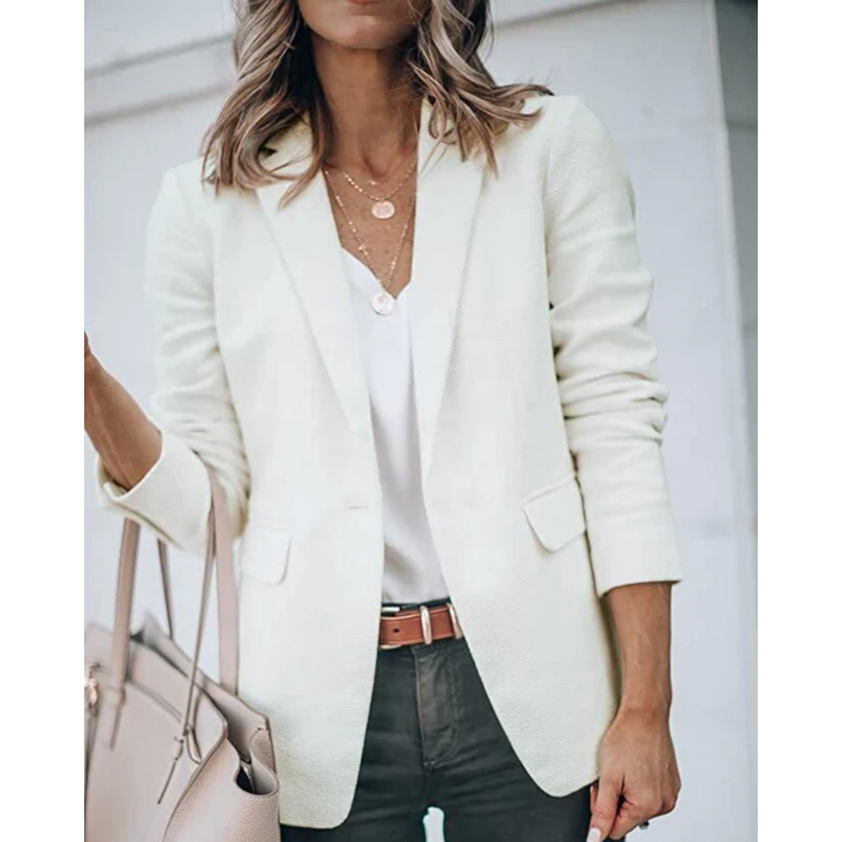 Women's Single Button Blazer with Notch Lapels - 9
