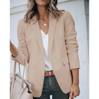 Women's Single Button Blazer with Notch Lapels - Light Brown