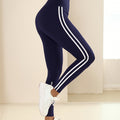Women's Yoga Leggings with Side Stripe - Navy Blue