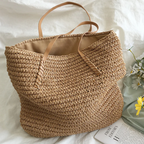Women's Woven Straw Shoulder Bag with Spacious Interior - 12