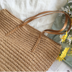 Women's Woven Straw Shoulder Bag with Spacious Interior - 4