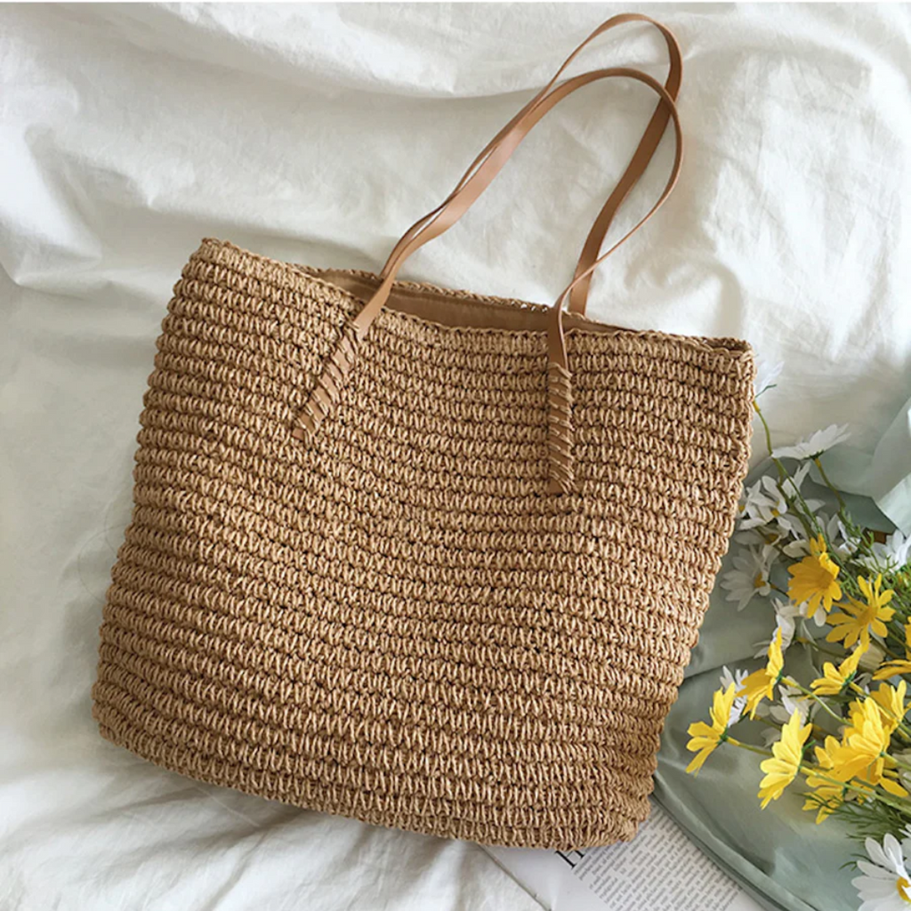 Women's Woven Straw Shoulder Bag with Spacious Interior - 6