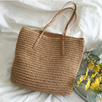 Women's Woven Straw Shoulder Bag with Spacious Interior - 6