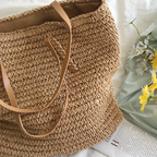 Women's Woven Straw Shoulder Bag with Spacious Interior - 7