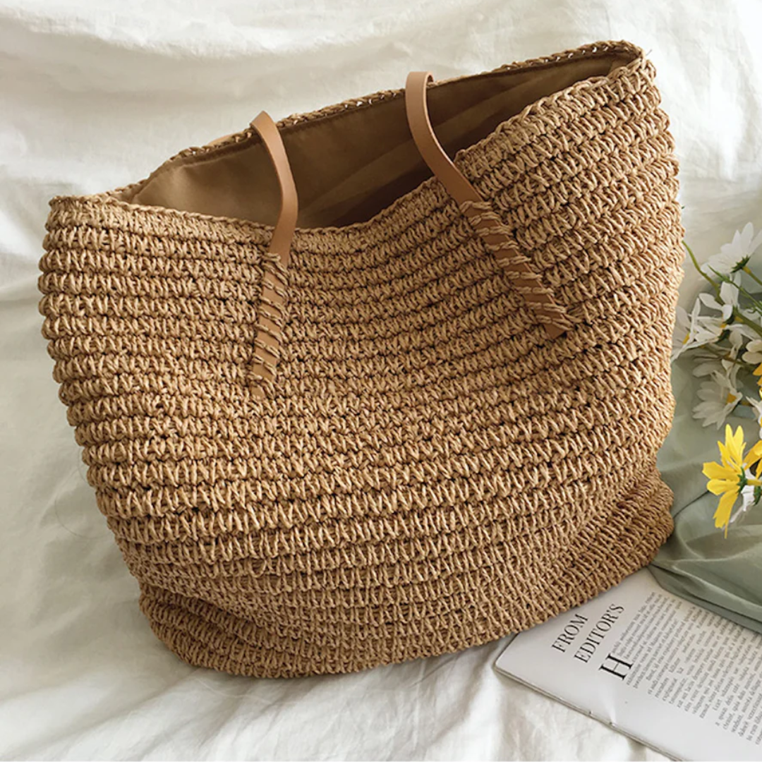 Women's Woven Straw Shoulder Bag with Spacious Interior - 3