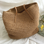 Women's Woven Straw Shoulder Bag with Spacious Interior - 3