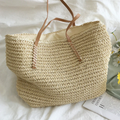 Women's Woven Straw Shoulder Bag with Spacious Interior - White