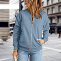 Women's Bomber Jacket with Zip and Pockets - Light Blue