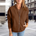 Women's Bomber Jacket with Zip and Pockets - Brown