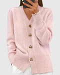 Women's Cardigan V-Neck with Heart Button Detail - Pink
