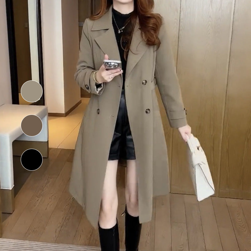 Women's Trench Coat Double-Breasted with Notch Lapel and A-Line Silhouette - 6