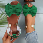 Women's Sandals with Bow Detail and Pearl Ankle Ring - 4