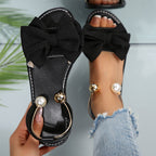 Women's Sandals with Bow Detail and Pearl Ankle Ring - 3