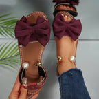 Women's Sandals with Bow Detail and Pearl Ankle Ring - 8
