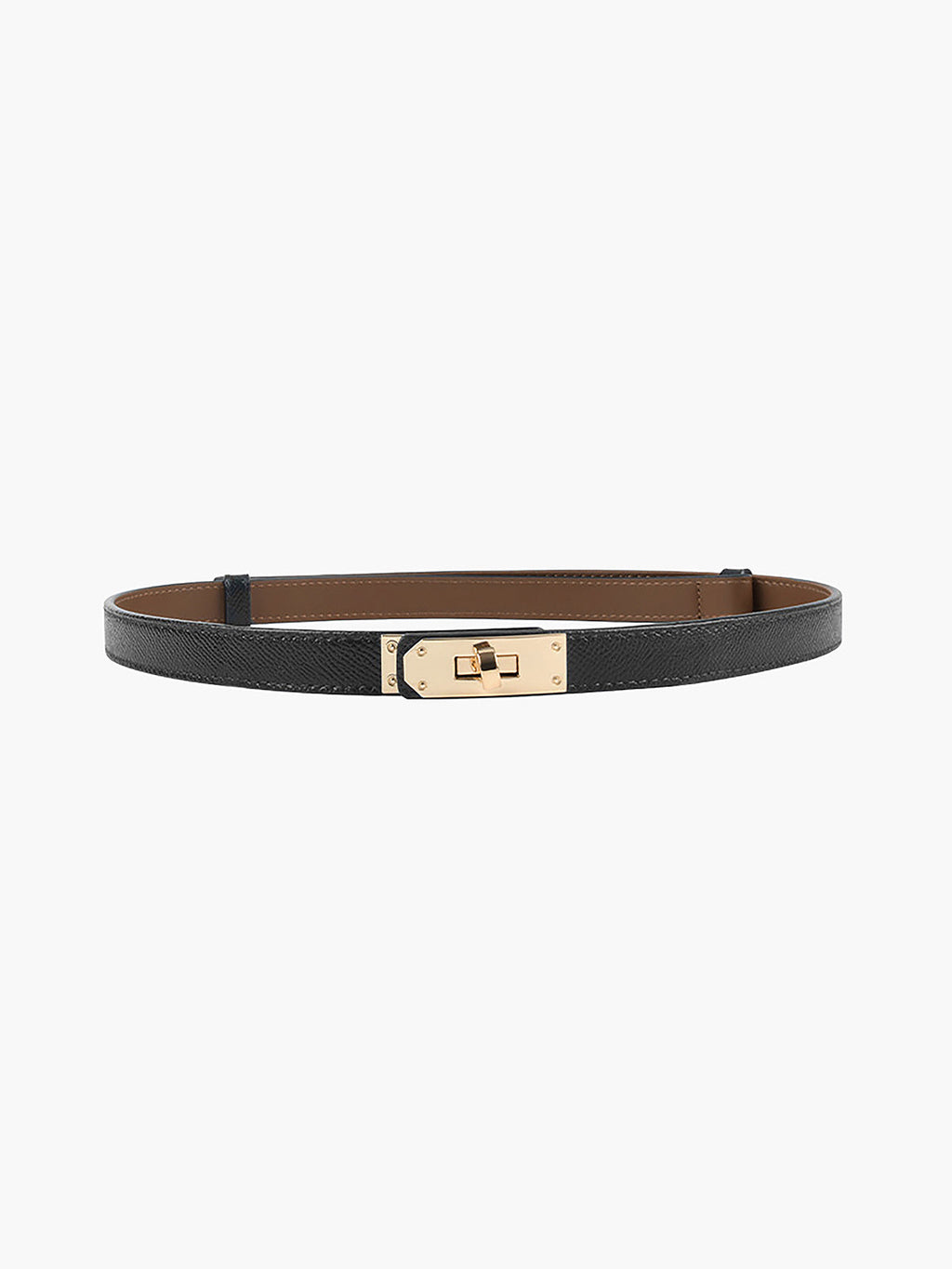Women's Adjustable Slim Belt with Gold Buckle - Black
