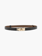 Women's Adjustable Slim Belt with Gold Buckle - Black