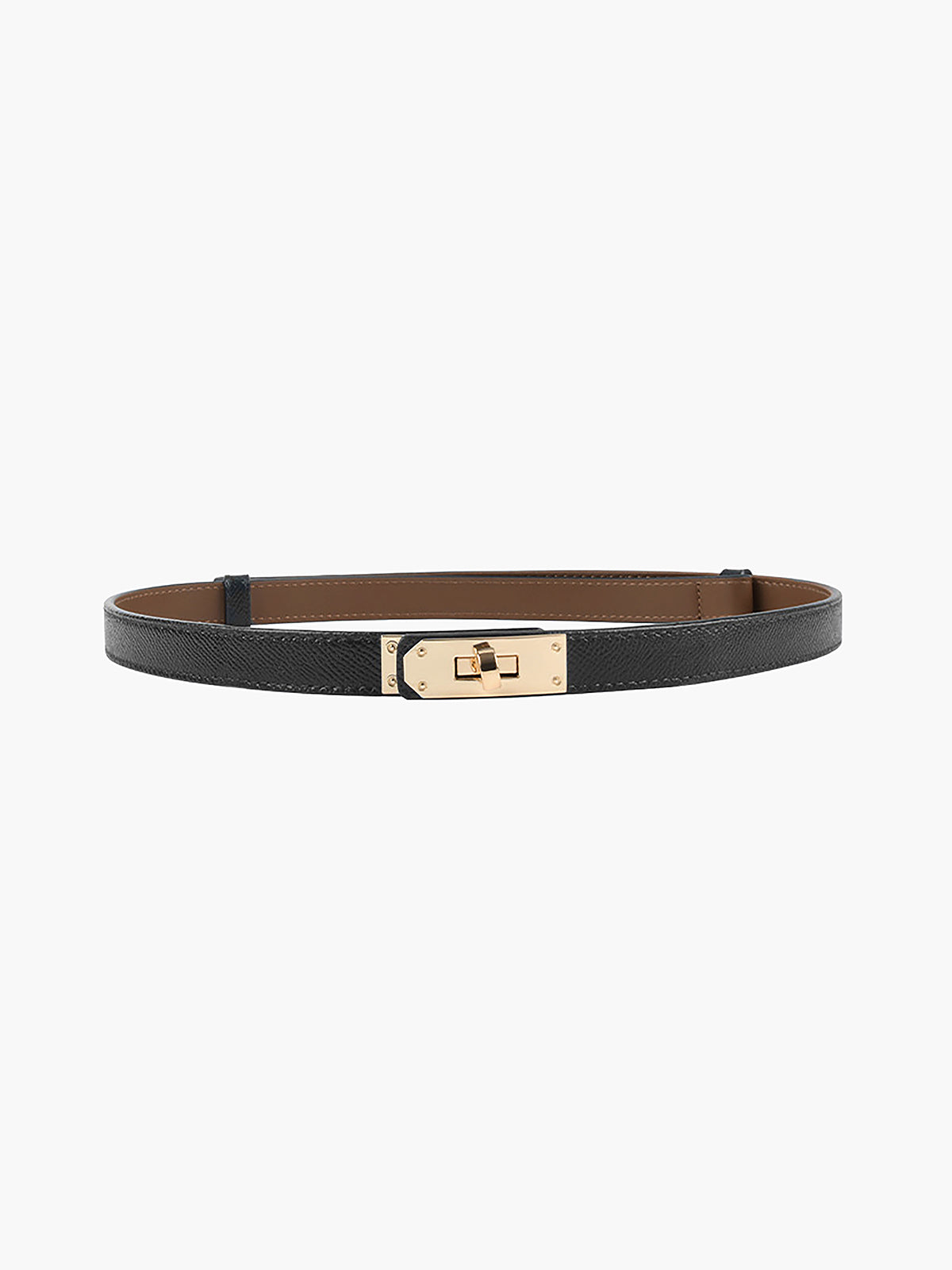 Women's Adjustable Slim Belt with Gold Buckle - Black