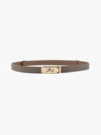 Women's Adjustable Slim Belt with Gold Buckle - Grey