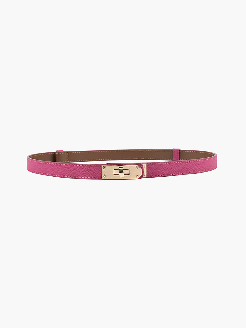 Women's Adjustable Slim Belt with Gold Buckle - Pink
