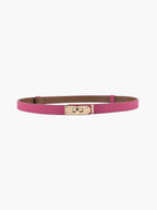 Women's Adjustable Slim Belt with Gold Buckle - Pink