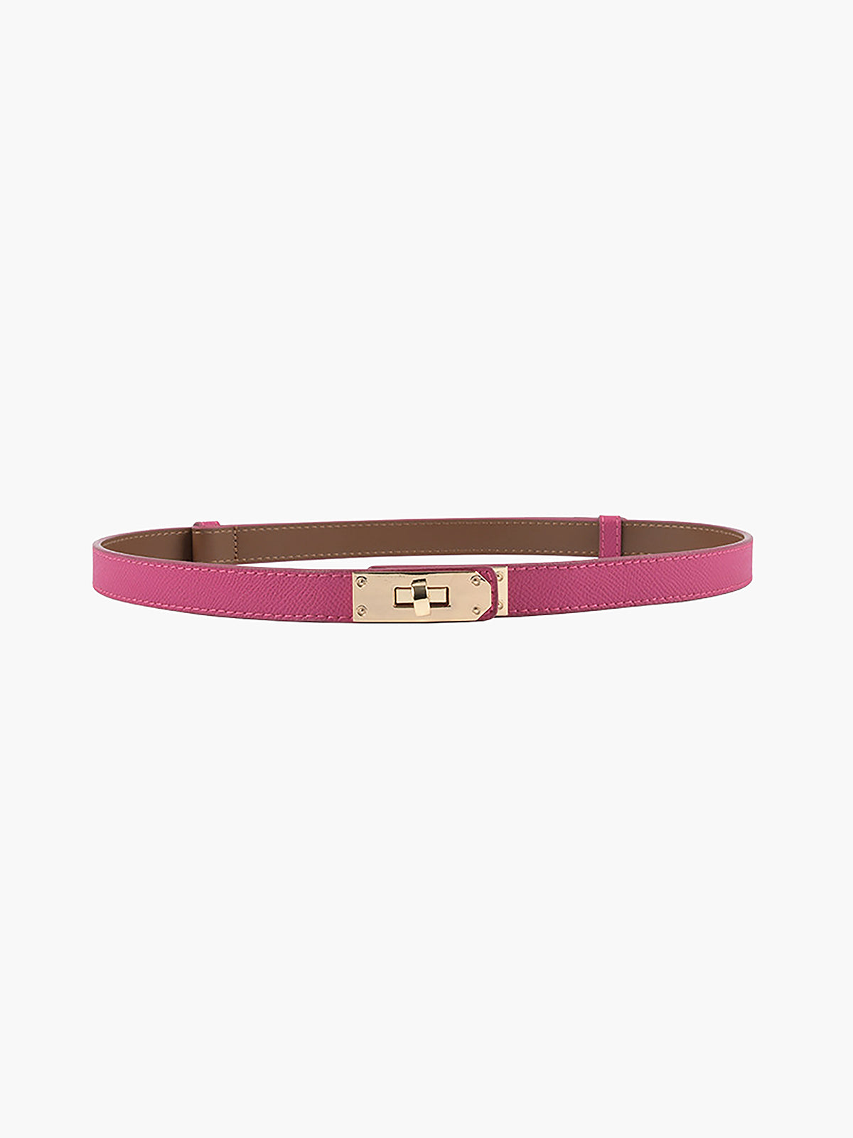 Women's Adjustable Slim Belt with Gold Buckle - Pink