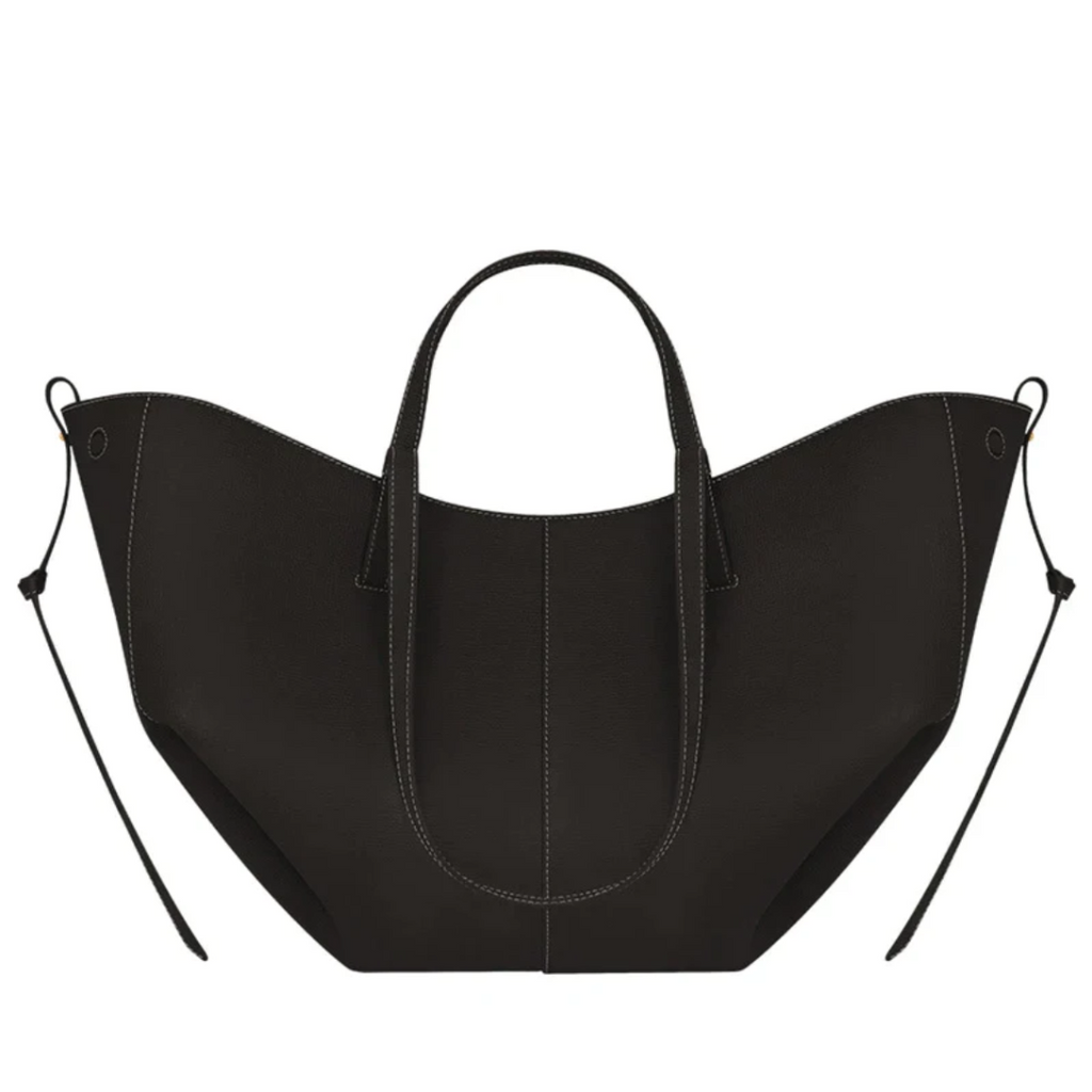 Women's Curved-Bottom Tote Bag with Adjustable Strap - Black