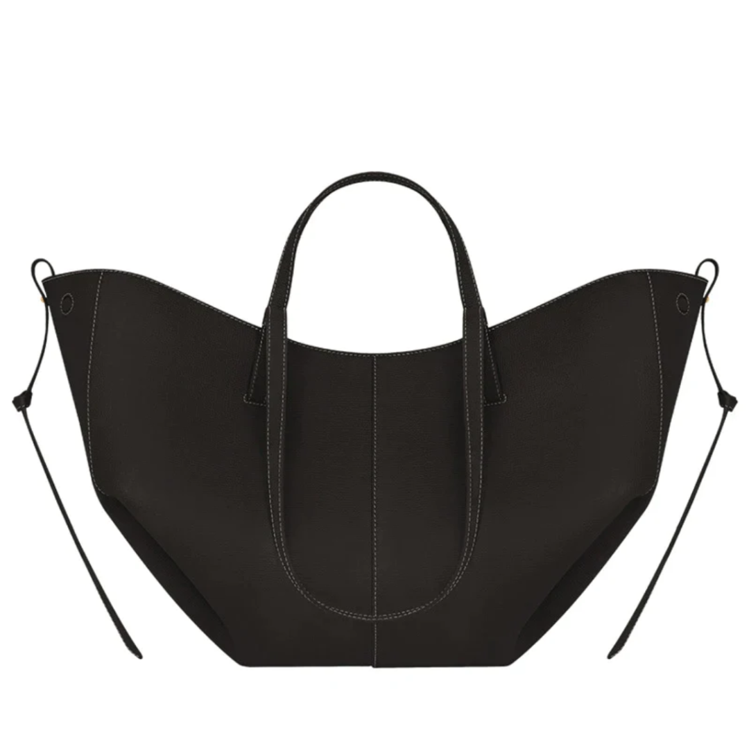 Women's Curved-Bottom Tote Bag with Adjustable Strap - Black