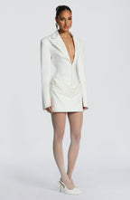 Women's Ruched Mini Dress with Deep V-Neck and Tailored Waist - 5