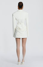 Women's Ruched Mini Dress with Deep V-Neck and Tailored Waist - 4
