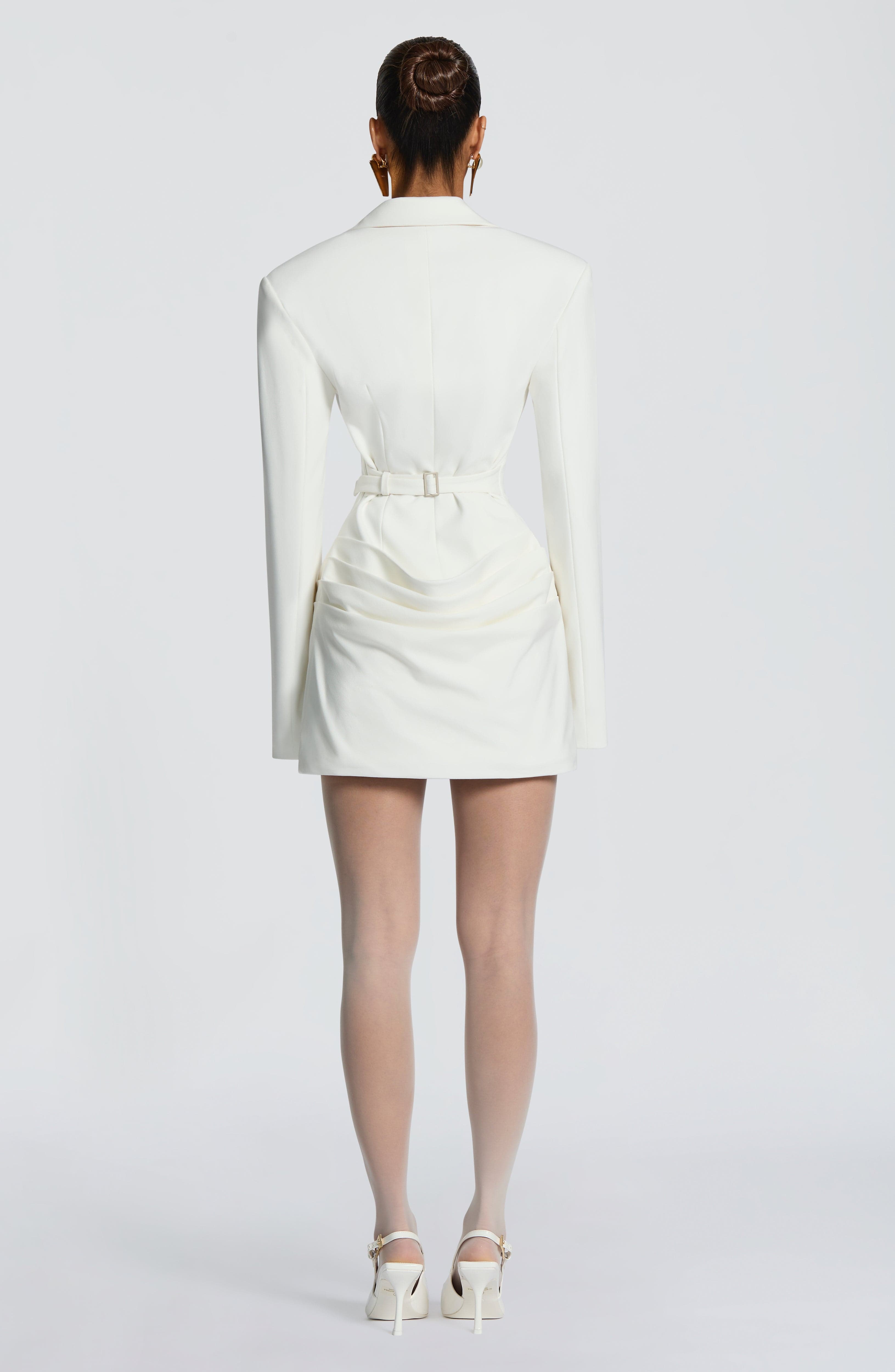 Women's Ruched Mini Dress with Deep V-Neck and Tailored Waist - 4