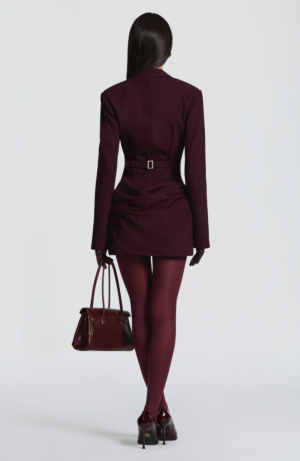 Women's Ruched Mini Dress with Plunging V-Neck and Long Sleeves - 4