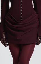 Women's Ruched Mini Dress with Plunging V-Neck and Long Sleeves - 8