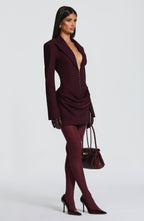 Women's Ruched Mini Dress with Plunging V-Neck and Long Sleeves - 3