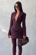 Women's Ruched Mini Dress with Plunging V-Neck and Long Sleeves - 11