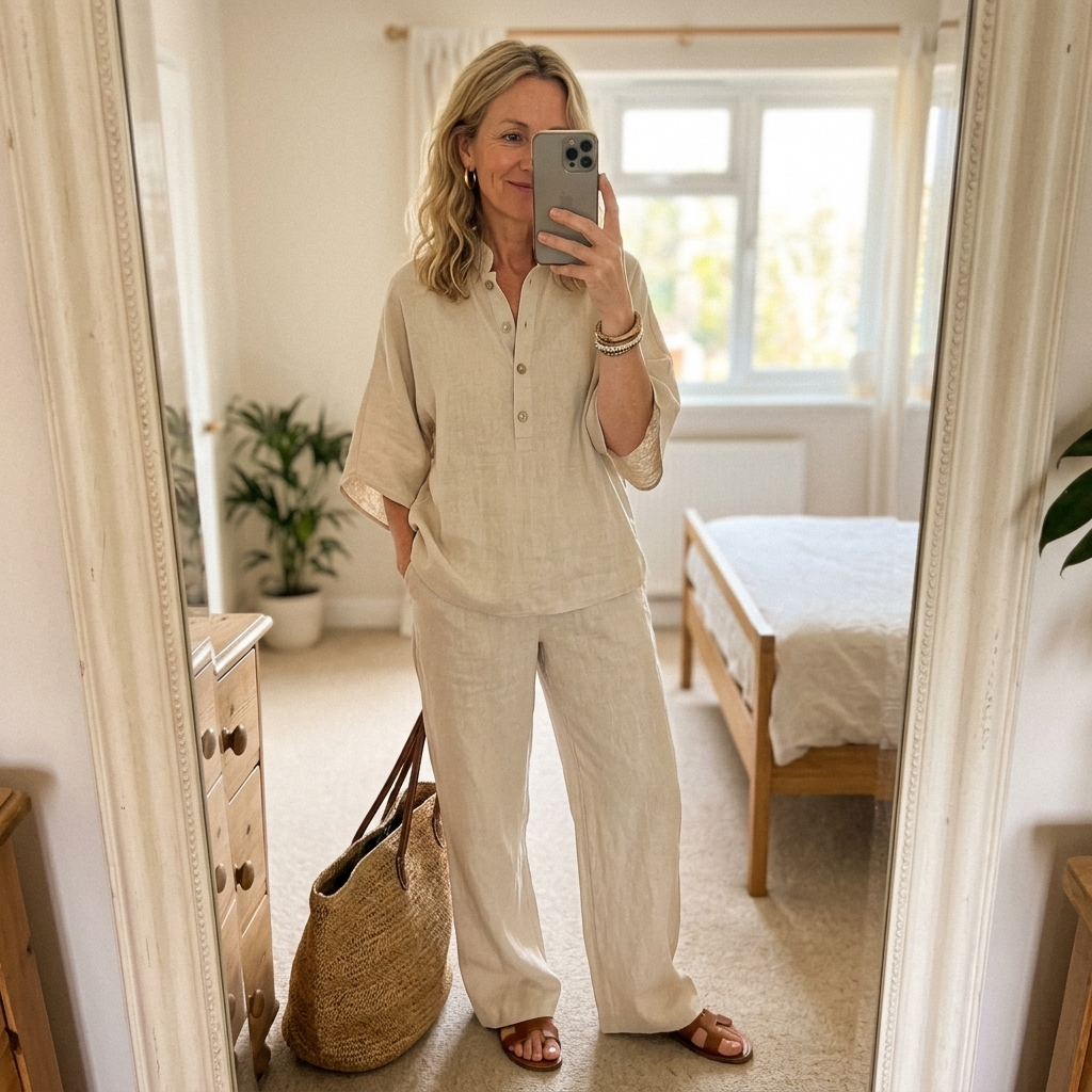 Women's Mandarin Collar Top and Wide Leg Trouser Set - 15