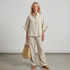Women's Mandarin Collar Top and Wide Leg Trouser Set - 18