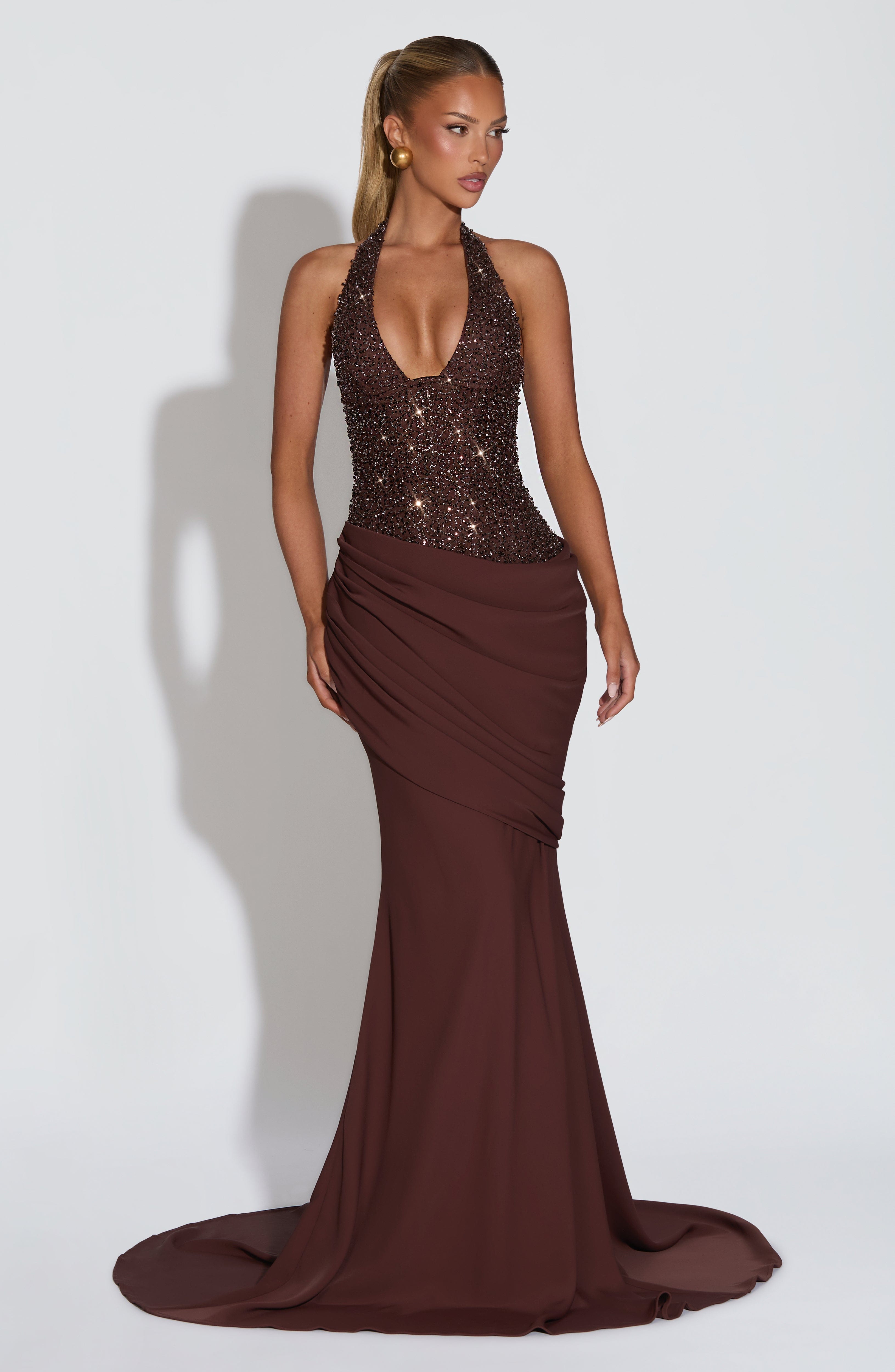 Women's Evening Gown Halter Neck Embellished Corset with Train - 2
