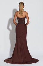 Women's Evening Gown Halter Neck Embellished Corset with Train - 3