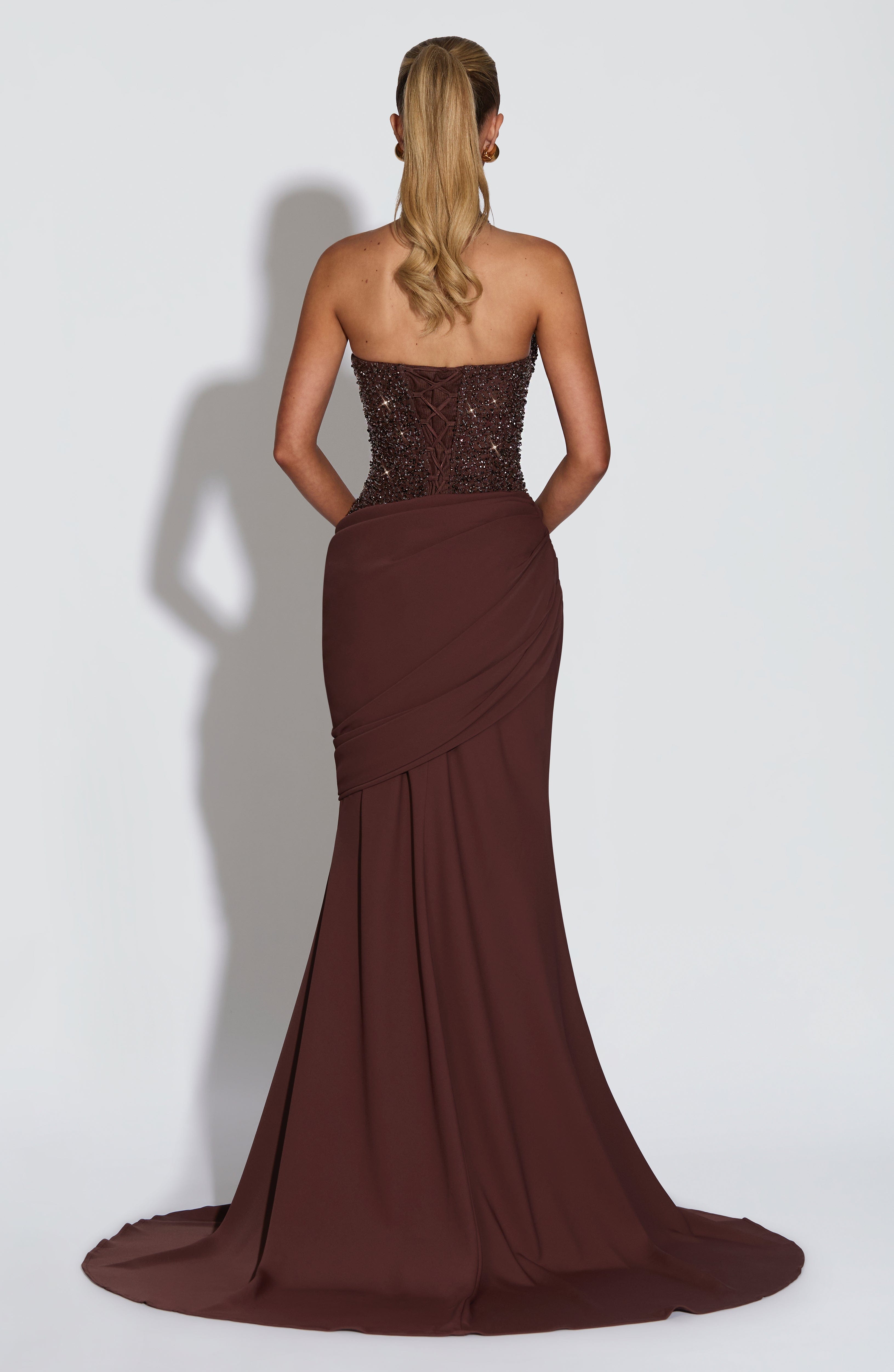 Women's Evening Gown Halter Neck Embellished Corset with Train - 3