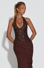 Women's Evening Gown Halter Neck Embellished Corset with Train - 5