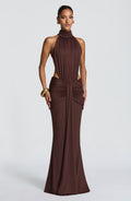 Women's Halter Neck Ruched Mermaid Evening Gown with Train - 2