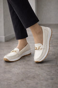 Women's Loafers with Bit Detail and Platform Sole - White