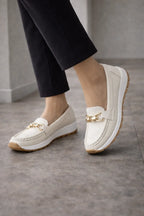 Women's Loafers with Bit Detail and Platform Sole - White