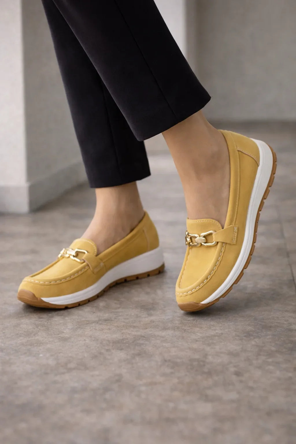 Women's Loafers with Bit Detail and Platform Sole - Yellow