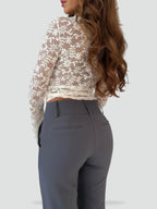 Women's Lace Top with Deep V-Neck and Long Sleeves