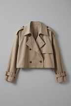 Women's Cropped Trench Coat with Double-Breasted Front and Belted Cuffs - 6