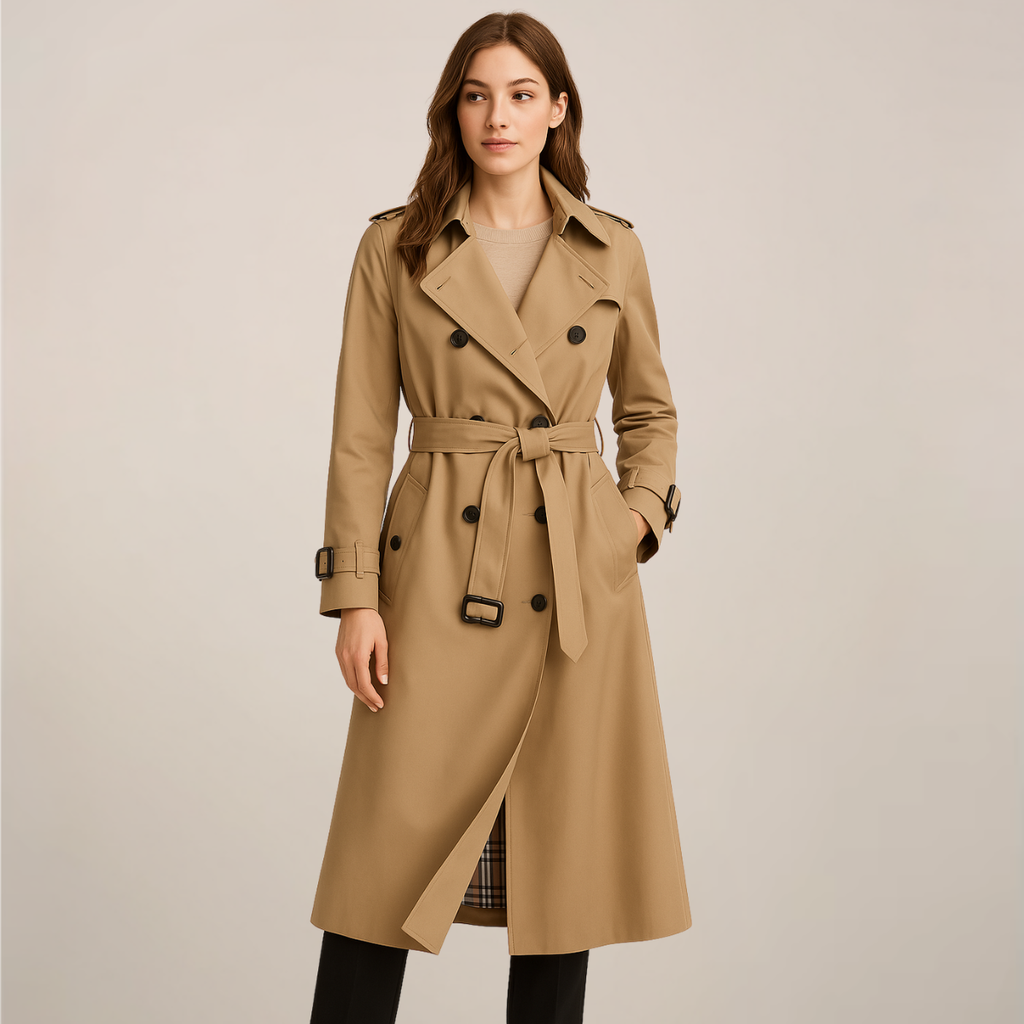 Women's Trench Coat Double Breasted with Belted Waist